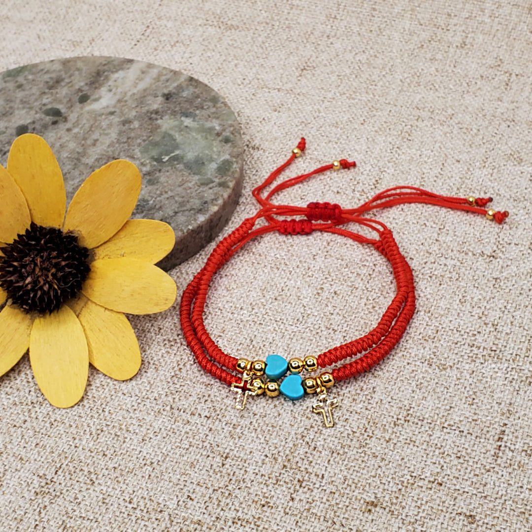Best Friend Cross Charm Bracelets, red  macrame adjustable bracelet