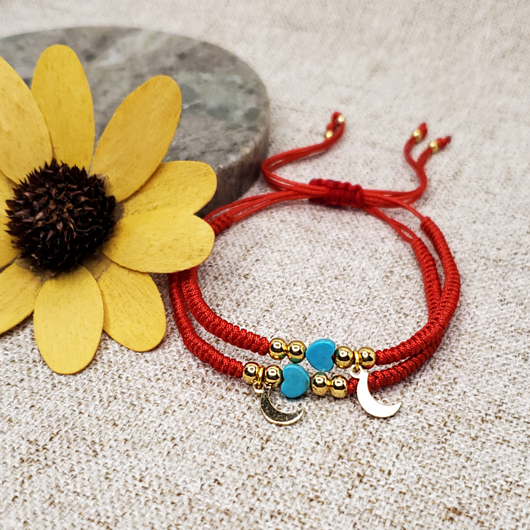 Best Friend Moon Charm Bracelets, red  macrame adjustable bracelet