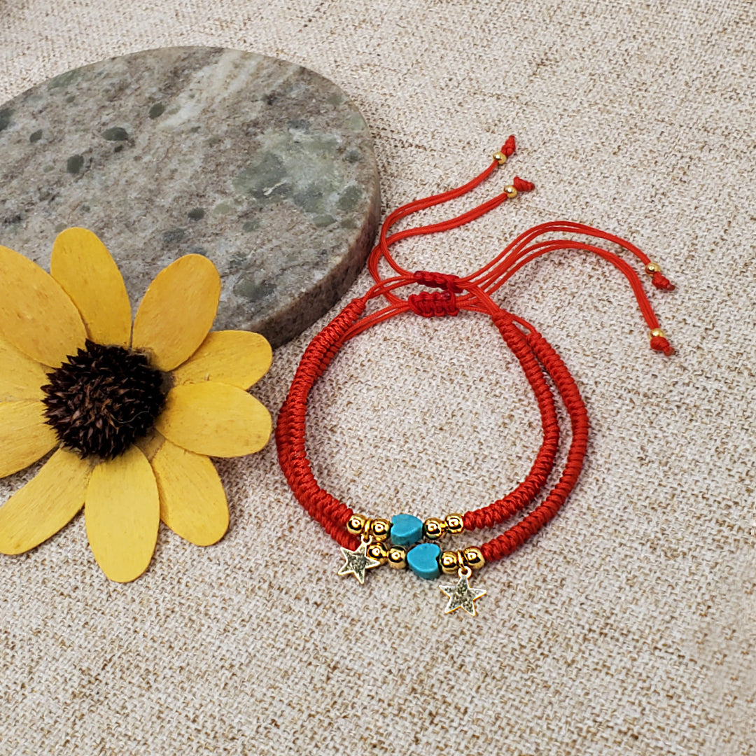 Best Friend Star Charm Bracelets, red  macrame adjustable bracelet