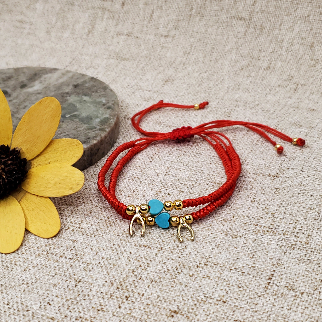 Best Friend Wishbone Charm Bracelets, red  macrame adjustable bracelet